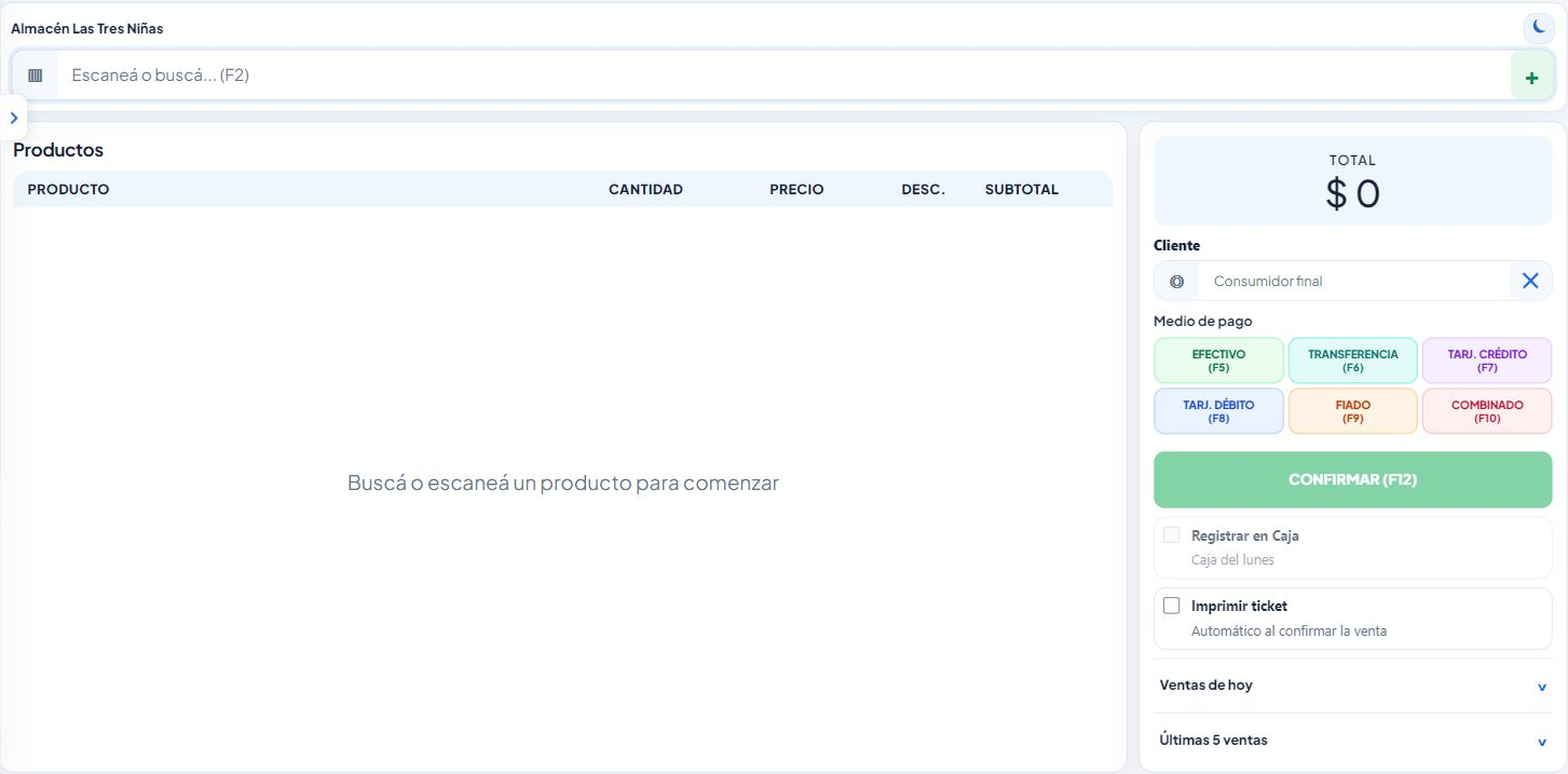Interfaz real y completa de Venta al público