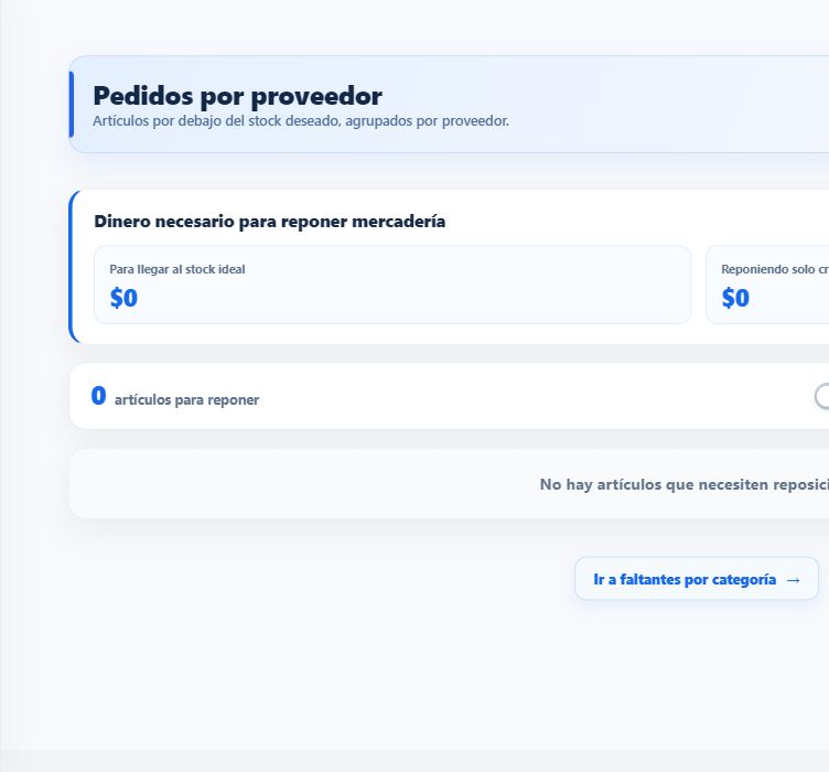 Pantalla actual para preparar pedidos de compra a proveedores