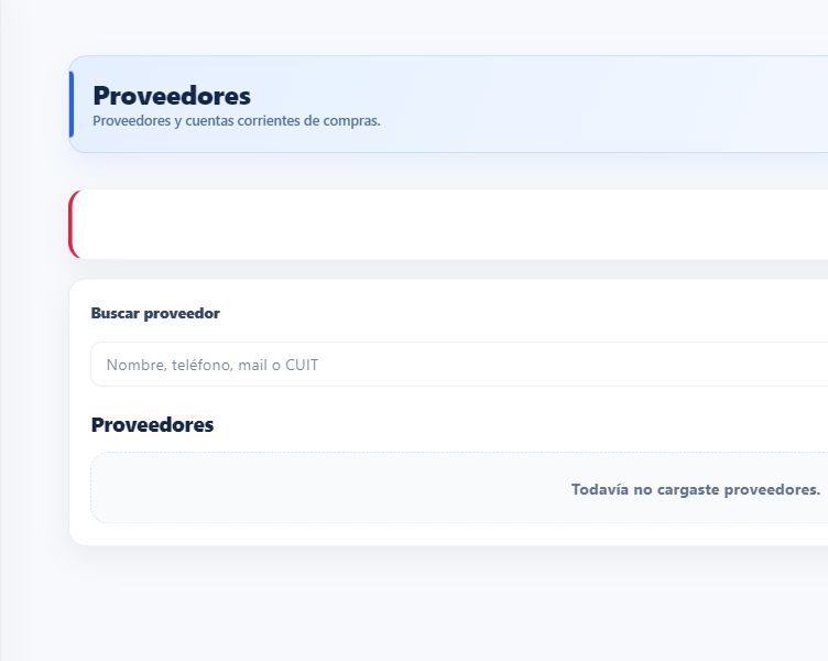 Pantalla actual de proveedores y cuentas corrientes de ProCuentas