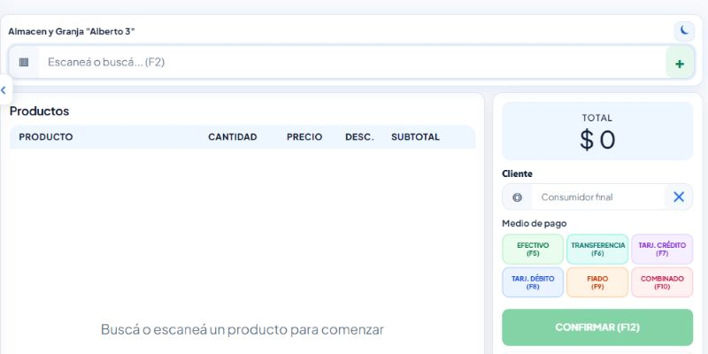 Interfaz real de Venta al público